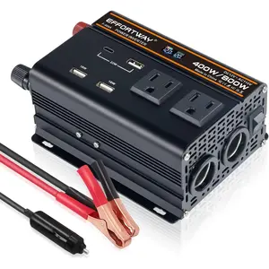 400 watt Power Inverter for Vehicles 12V to 110V/120V Converter 800 watt Peak with 2 AC Out, 3 USB, Type-C Charger, and Cigarette Lighter Ports for Smartphones Laptops Tablets