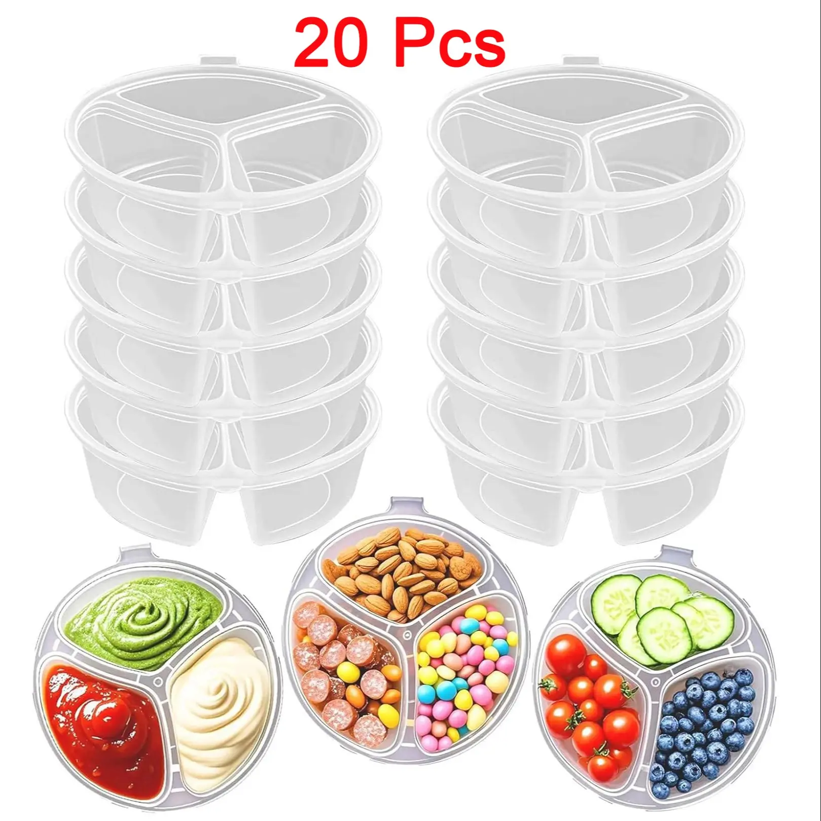 20-Piece Food Storage Containers, Reusable Snack Containers, Three-Compartment Sauce Containers with Lids, Plastic Cooked Food Containers, Meal Preparation Containers, Stackable Leak-Proof Snack Containers, Picnic Essentials, Modern Kitchen Supplies.