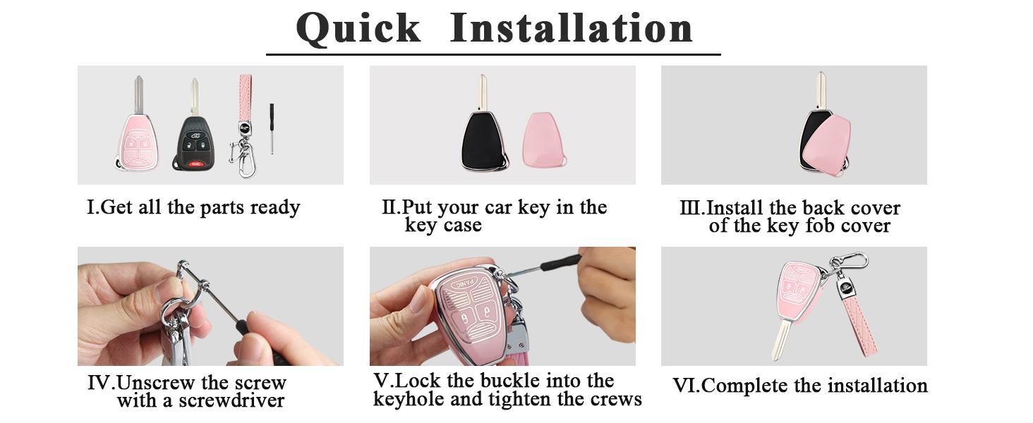 THE WELL KEPT for Jeep Key Fob Cover, Soft TPU Key Fob Shell for Jeep Wrangler/Compass/Dodge Ram 1500 2500 3500/Durango/Caliber/Nitro/Dakota/Chrysler/Patriot, Smart Control Key Protector (Pink, 3 Button)