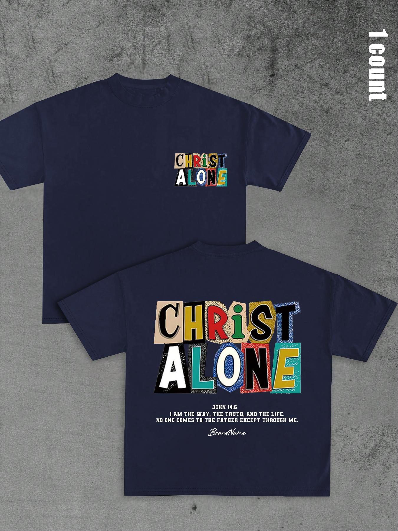 Unisex's Colorful Letter Print Round Neck Graphic Tee, Regular Fit Casual Everyday Wear Short Sleeve T-shirt for Summer, Men's Top for Daily Wear, Tropical