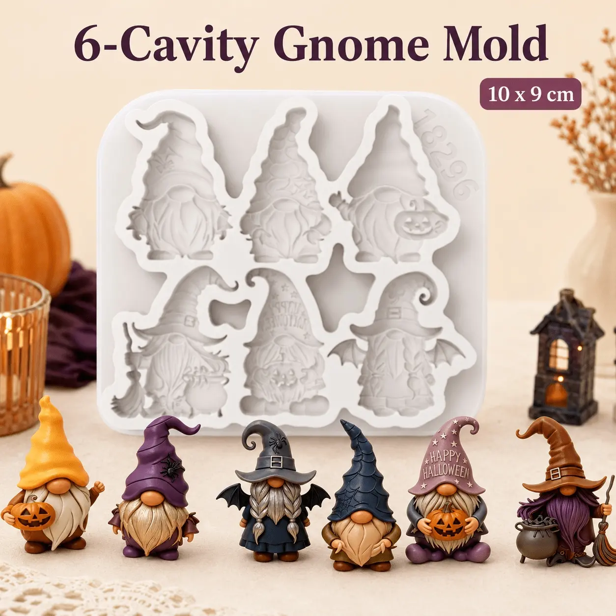 Halloween Gnome Silicone Mold, DIY Tools, 6-Cavity Dwarf Figurine Mould for Candle Making & Handmade Soap Craft, Suitable for Epoxy Resin, Plaster, Polymer Clay, Halloween and Christmas Jewelry Pendants, Table Ornaments