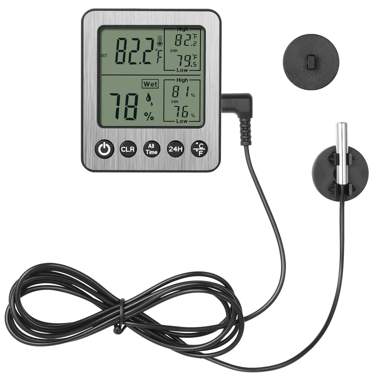 Digital Refrigerator Freezer Fridge Thermometer with Extra Sensor Reptile Thermometer Hygrometer max and min Remember Black