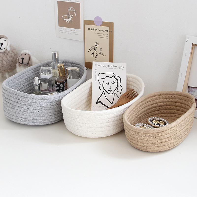 Woven Nordic Rope Storage Baskets - Organize Boxes, Desktop Sundries, Key, Cosmetics - Natural Fiber - For Home & Office - Perfect Gift for Housewarming & Organization Enthusiasts - Room Organization Products