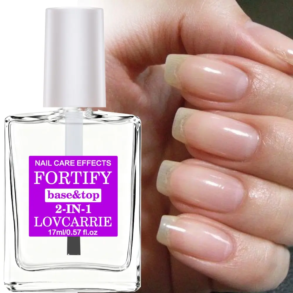 LOVCARRIE New Arrival Fortify 2-In-1 Base & Top Clear Nail Liquid, Dual Purpose Reinforcing & Gloss Finishing Coat, Transparent All-in-One Nail Care Manicure Prep for Thin Dull Natural Nails 17ml/0.57fl oz