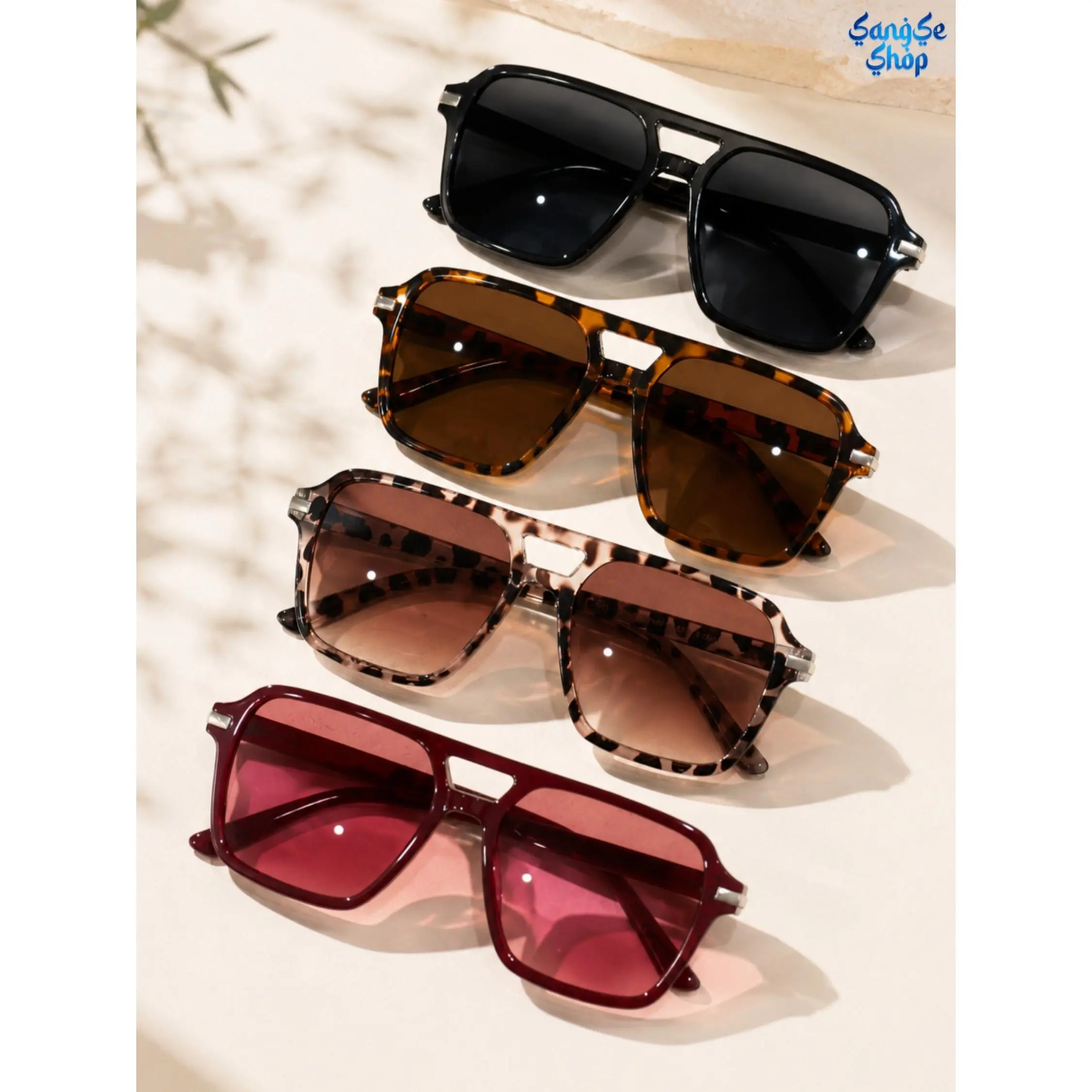 4PCS Retro Square Aviator Sunglasses Set, Trendy Y2K Dual Bridge Shades for Men & Women, UV400 Protection Fashion Eyewear, Vintage Streetwear Sun Glasses for Driving, Travel, Vacation, Festival, Beach Photos & Daily Wear, Includes Protective Storage Pouch
