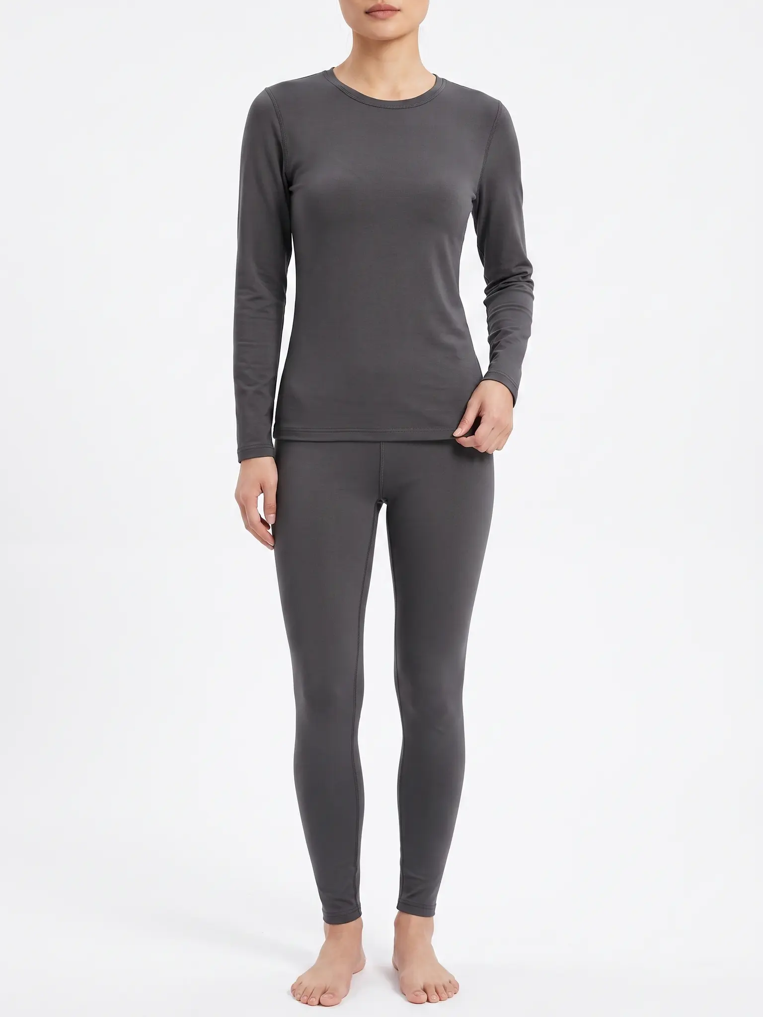 Women's Fleece-Lined Thermal Base Layer Set, Crew Neck Long Sleeves for Ski Trips and Everyday Winter Wear