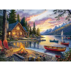 Jigsaw Puzzle for Adults 500 Pieces – 500 Piece Puzzle with Scenic Cabin, Interlocking Adult Puzzles, Letter Clues, 1:1 Poster, Home Decor Gift | 20.5 x 15 in