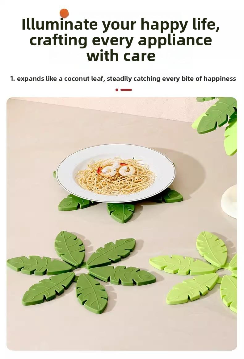 Creative Leaf Coasters Set - Thickened Heat Resistant Pads for Kitchen Foldable Anti-Scald Mat for Bowls Pots Mugs High Aesthetic Design Food Grade 299°C