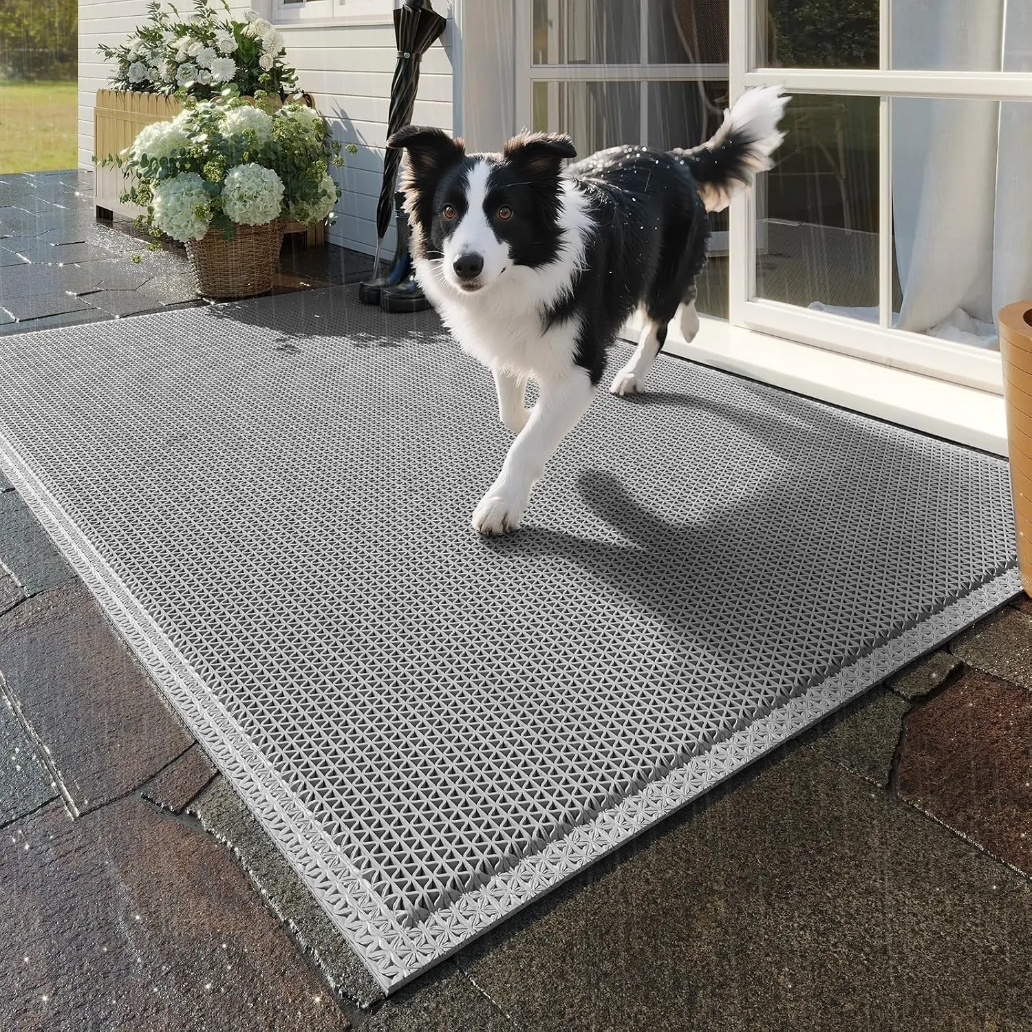 Front Door Mat 24''x36'', Drainage Heavy Duty Dirt Trapping Non-Slip Doormats, Outdoor Rubber Floor Mats, Restaurant Commercial Kitchen Industral Pool Entrance Bar Wet Area, Grey
