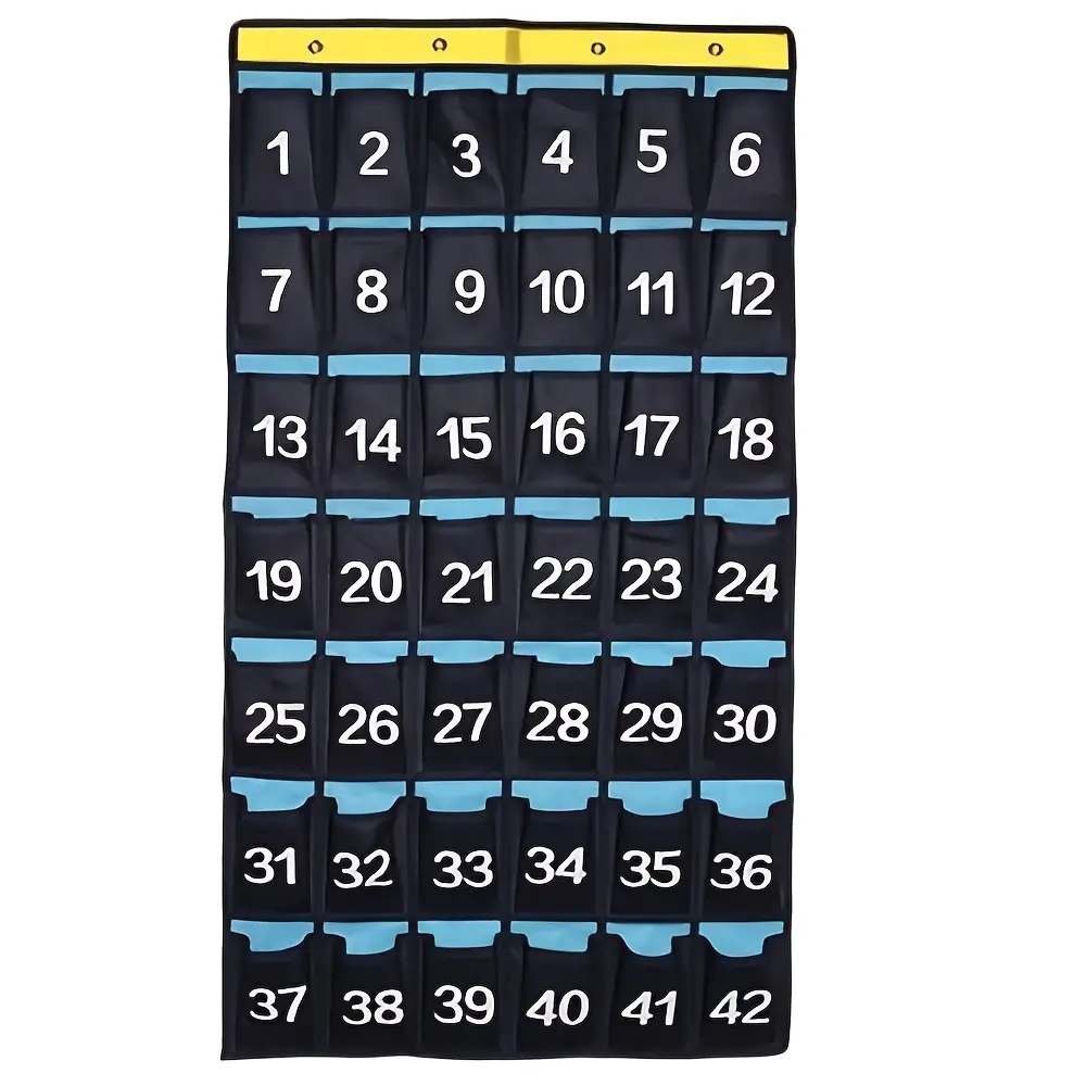 Durable Polyester Classroom Cell Phone & Calculator Organizer - Colorful Numbered Pocket Chart with Over-the-Door Hooks, Ideal for School, Meeting Rooms & Dorms, Classroom Accessories