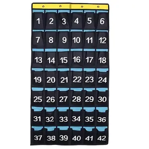Durable Polyester Classroom Cell Phone & Calculator Organizer - Colorful Numbered Pocket Chart with Over-the-Door Hooks, Ideal for School, Meeting Rooms & Dorms, Classroom Accessories