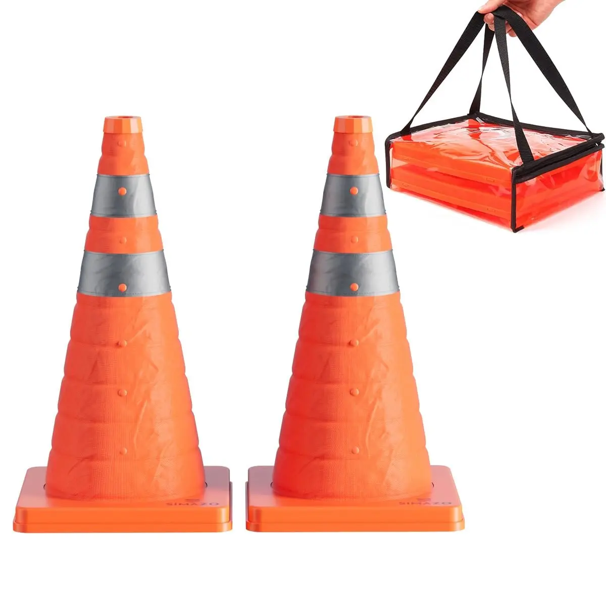 Women's Compact Pack 2 18-in Collapsible Orange Traffic Safety Cones with Reflective Collar, Multi-Purpose for Road Safety, Parking Lot Use