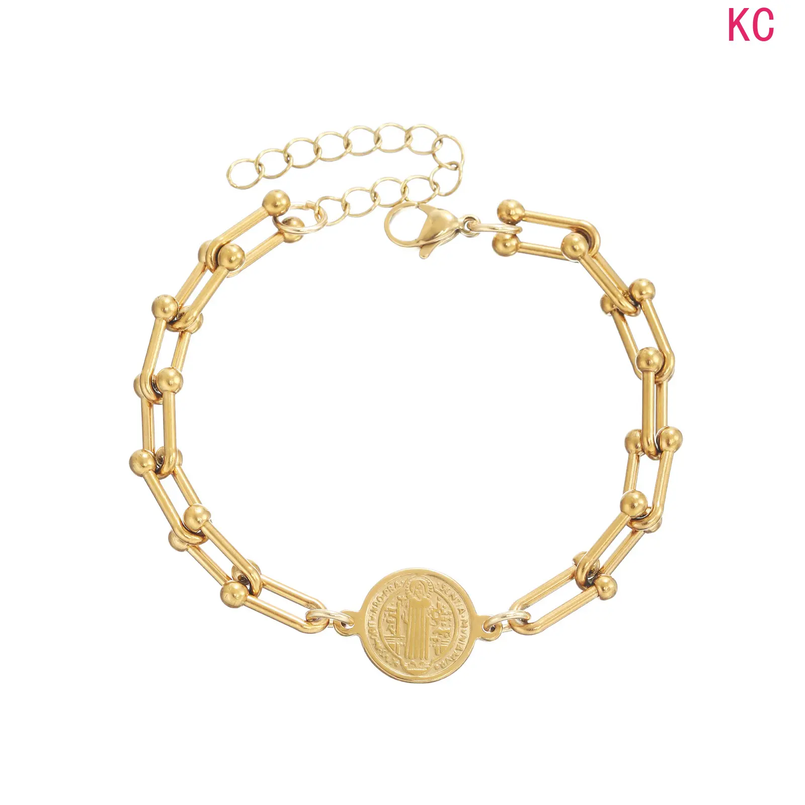 Fashion Stainless Steel St. Benedict Cross Adjustable Bracelet With U‑Shaped Horseshoe Clasp, Jewelry For Men And Women