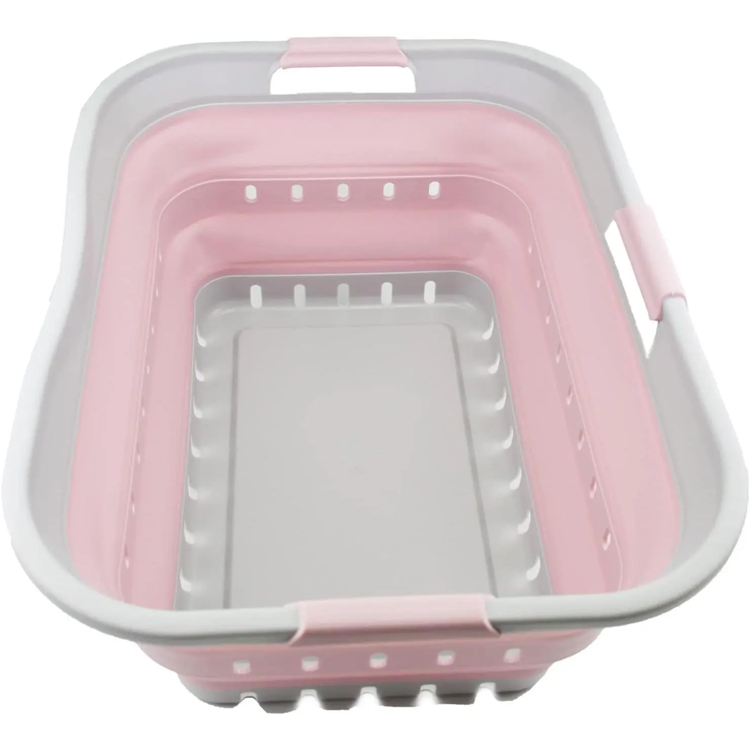 42L (11 gallon) Collapsible Plastic Laundry Basket - Foldable Pop Up Storage Container/Organizer - Portable Washing Tub - Space Saving Hamper/Basket (Grey/Pale Pink)