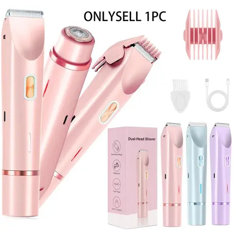 2-in-1 Multifunctional Electric Shaver, Dual-Head Wireless Bikini Trimmer for Women, USB Rechargeable Full-Body Hair Removal Razor for Underarm, Leg and Body, Waterproof and Cordless Grooming Trimmer