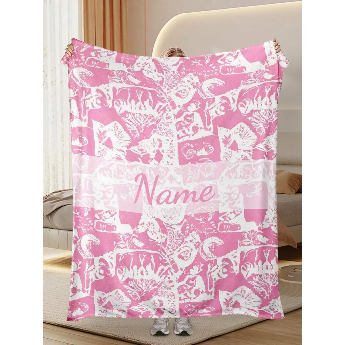 Customized Botanical Flannel Throw Blanket - Personalized Vintage Leaf Print, Soft Cozy Warm, Breathable, Durable, Wrinkle Resistant, Fade Resistant, 30x40in (Baby), 40x50in, 50x60in Sizes, Pink Aesthetic Couch Bed Decor, Birthday Gift for Girls, Machine