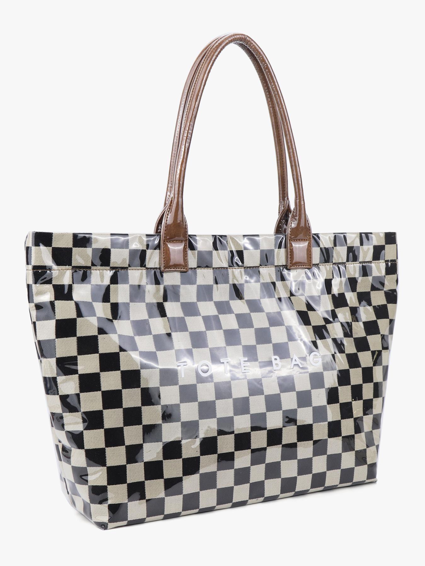 Checkerboard Pattern Stylish Tote Bag, Casual Versatile Handheld Bag, Minimalist Transparent Commute Large Capacity Bag for Women