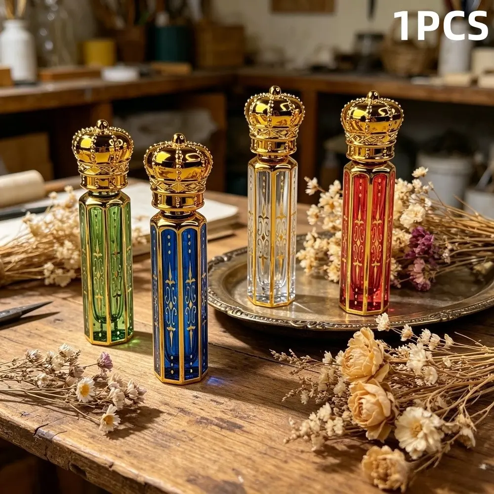 1 Pack/6ML Crown Electroplated Gold Foil Roller Ball Bottle, Empty Refillable Design Essential Oil & Perfume Travel Dispenser Vial