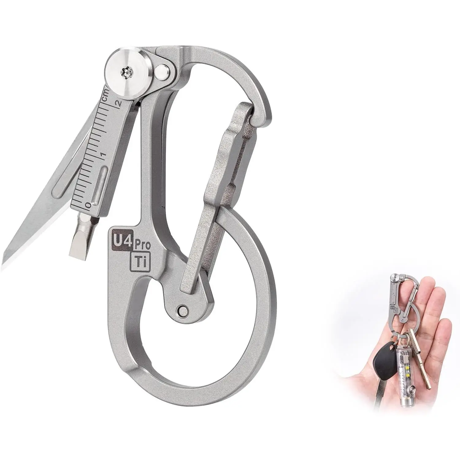U4 Pro+ Plus Titanium Carabiner,  &-Bit  | EDC Carabiner Multitool with  Set, 5 Spare , Heavy Duty Key Ring Holder, Utility EDC Gadgets for Men Outdoor