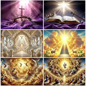 Religious Easter Background Thorn Wreath Jesus Appeared Cross Gods Backdrop Easter Party Decorations Living Room Decor Supplies