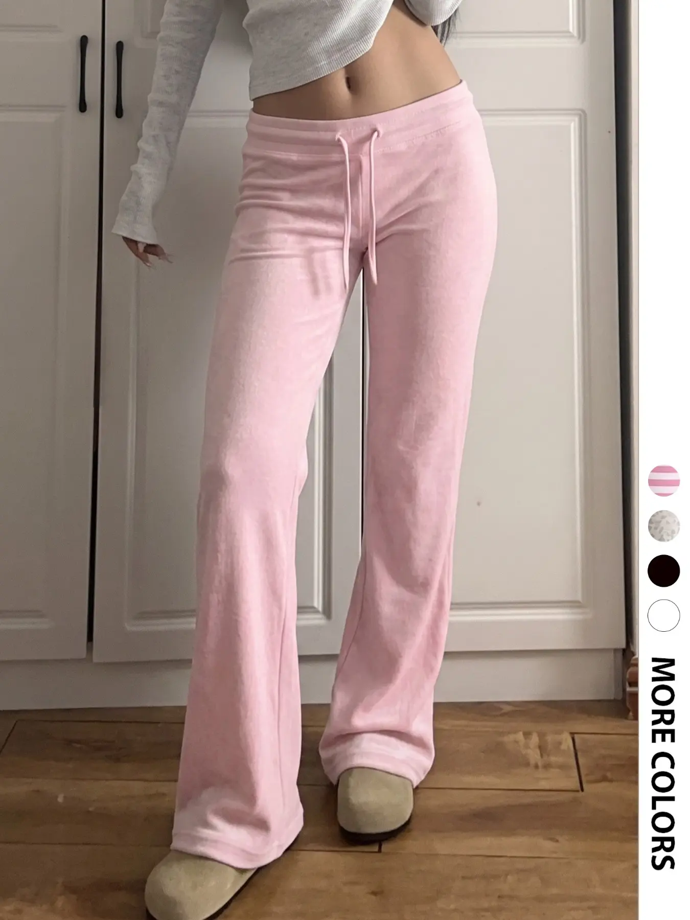 Women Trendy Aesthetic Loungewear Trousers, Mid‑Rise Drawstring Waist Velour Slim Bootcut Flare Leg Y2K Coquette Pants, Soft Girl Fall Fashion 2026, Autumn Outfits Women for Holiday Night Out Everyday Wear