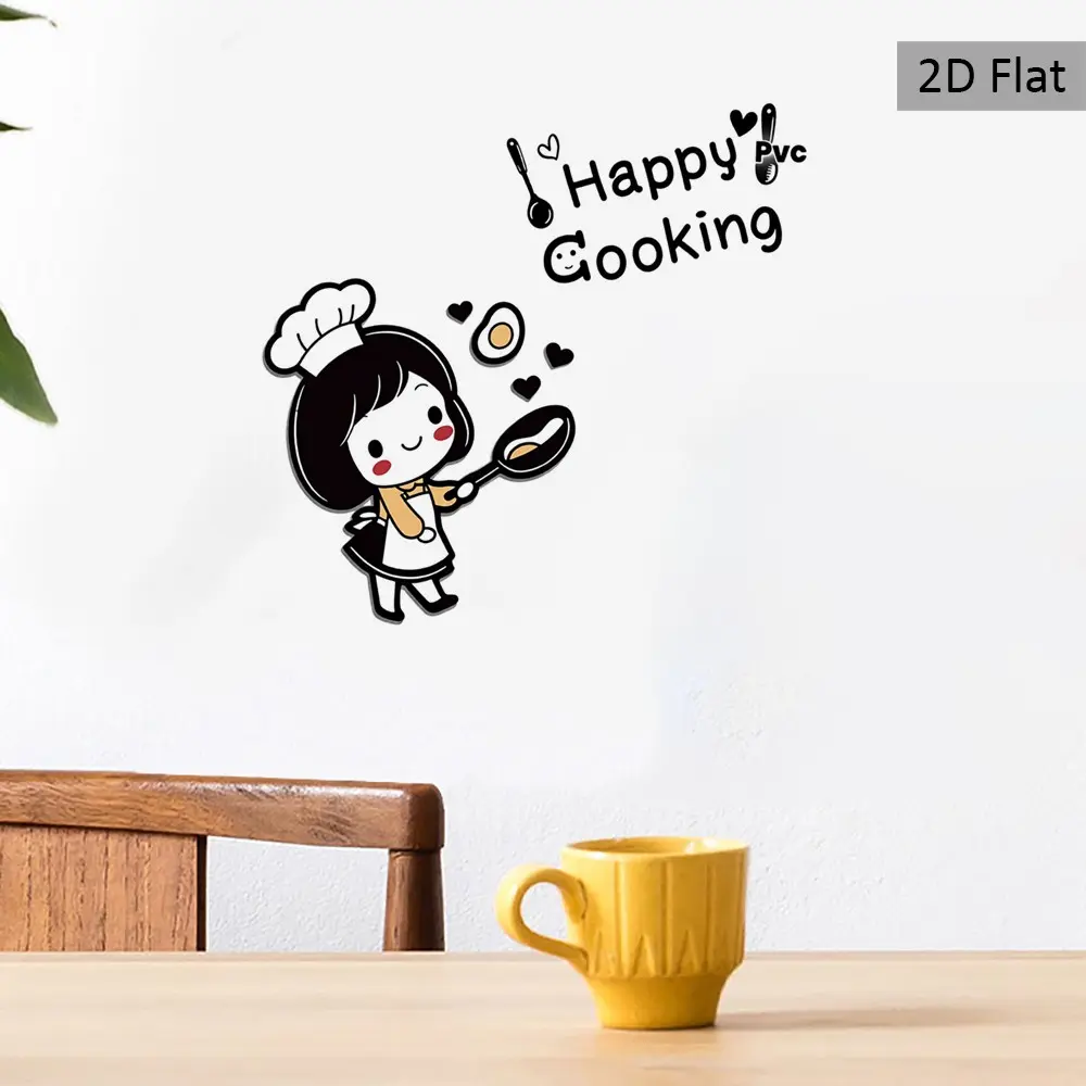 2D Flat Transparent Kitchen Sticker, Fun Chef Wall Decal, Creative Gift for Kitchen, Restaurant, Bakery, Cabinet Decor