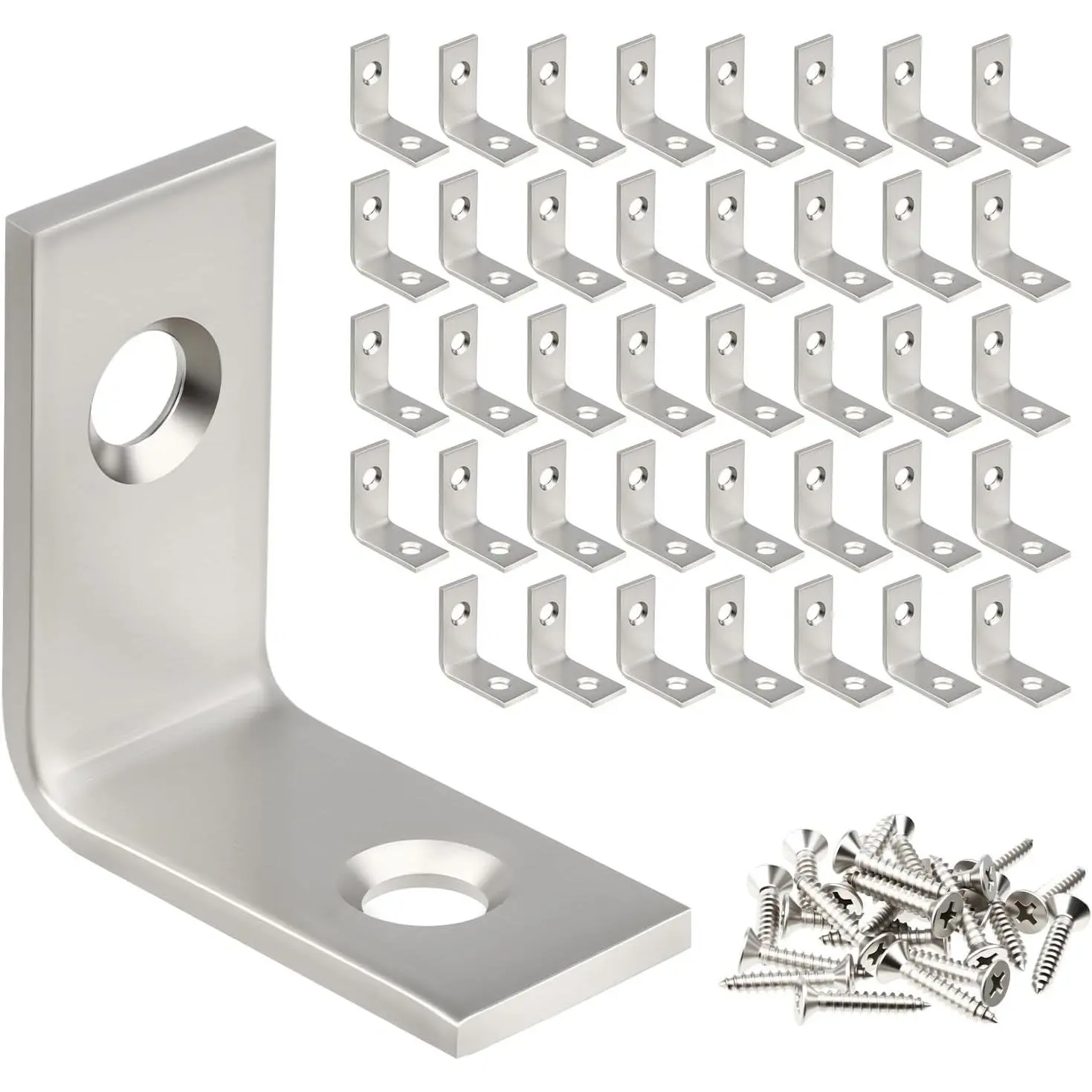 1 Inch Stainless Steel L Brackets - 40 Pack Corner Braces for Shelves, Furniture, Cabinets - Rustproof & Easy Installation with 80 Screws
