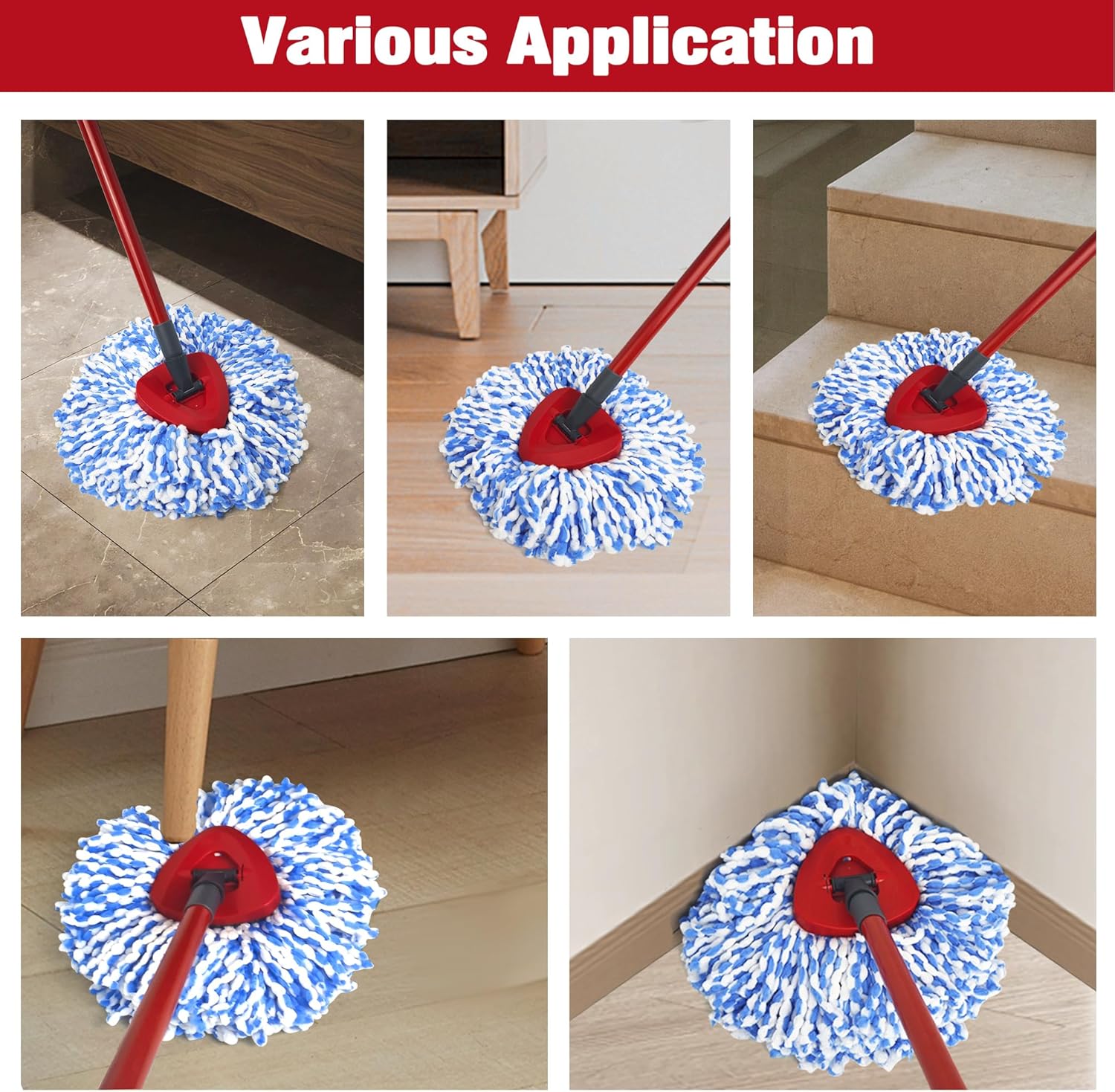 Mop Heads Replacements 2 Pack with Triangle Base for  RinseClean 2 Tank System, Microfiber Spin Mops Replace Refills for Deep Cleaning  Floors