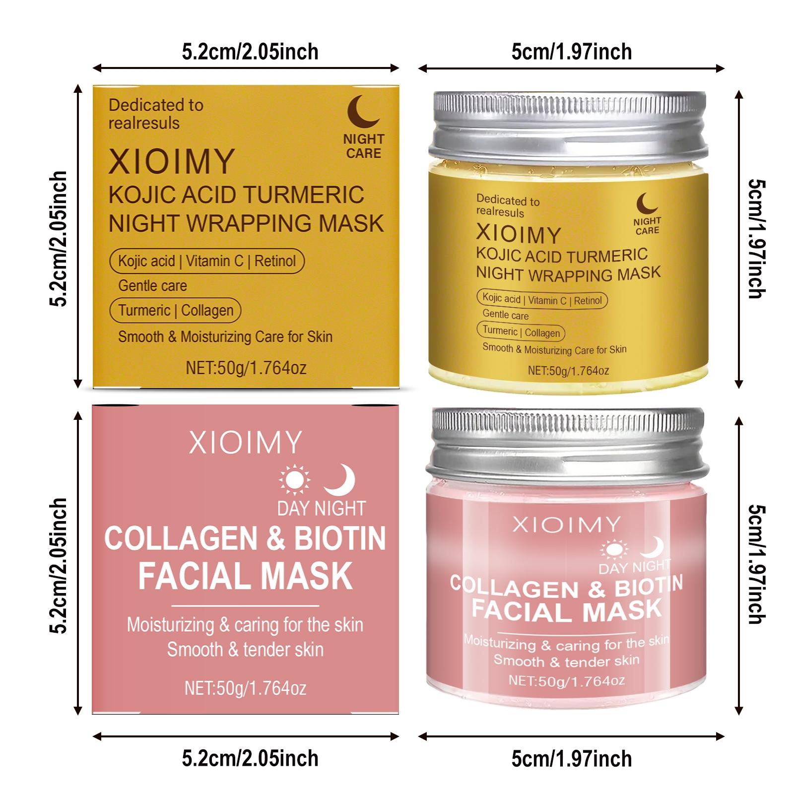 2pcs Collagen Face Mask Biotin Kojic Turmeric Night Day Mask Set, Rich in Collagen Essence, Hydrating & Smooth Skin, Adds Vitality & Glow, Moisturizing Beauty Mask, Gel Mask, Facial Mask, Collagen Masks