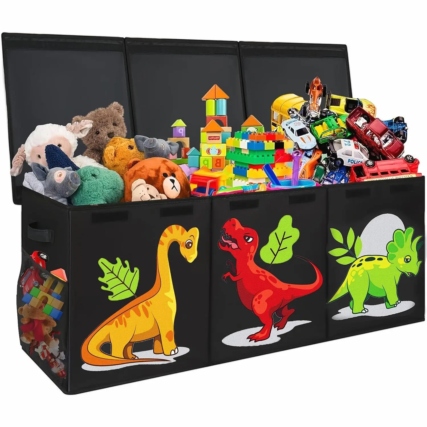 Extra Large Box, Collapsible Sturdy Storage Organizer With Lids, Dinosaur Box For 14+ Boys Girls, Chest Bin Baskets For Living Room, Playroom, Bedroom, Nursery, Black