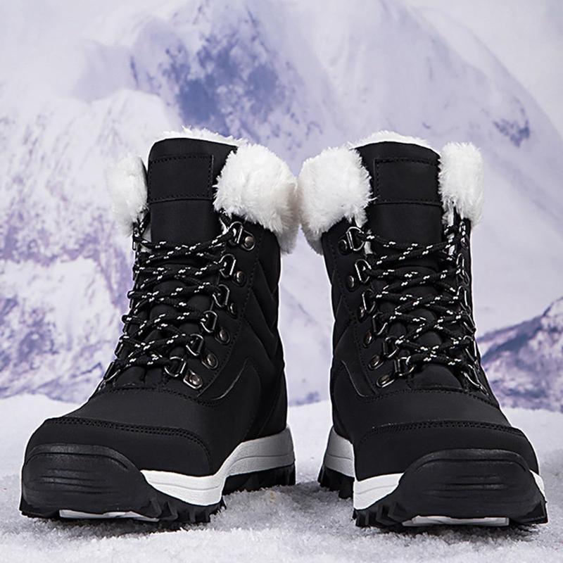 Women's Winter Snow Boots Waterproof Leather Faux Fur Lined Lace Up Ankle Booties Black Casual Warm Lightweight Anti-Slip Rubber Outsole Padded Soft Stylish Walking Shoes for Snowy Days Footwear White