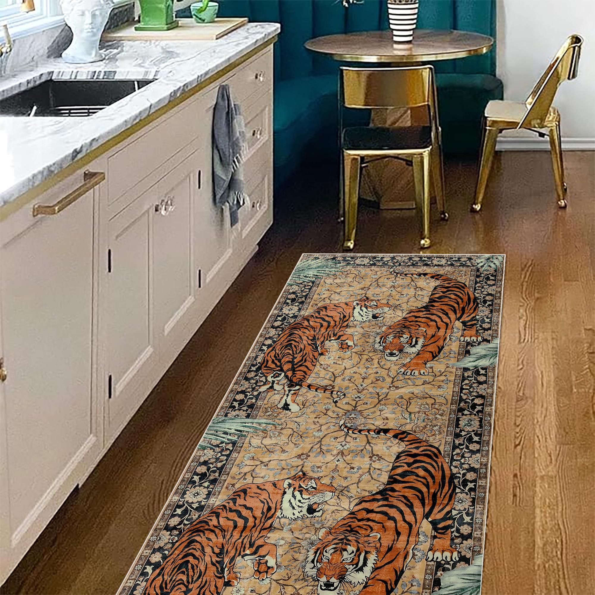 Tiger Pattern Floor Mat, Non-slip Washable Floor Carpet, Decorative Area Rug, Animal Printed Rug for Home Decor Living Room Bedroom Hotel