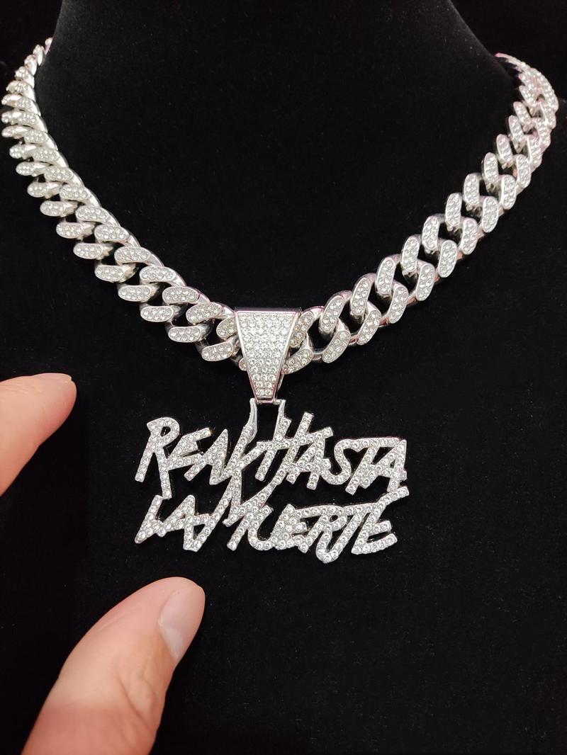 Street Style Rhinestones Decorated Letters Design Pendant Necklace, Casual Trendy Pendant Necklace for Party & Daily Decoration Without Box for Men