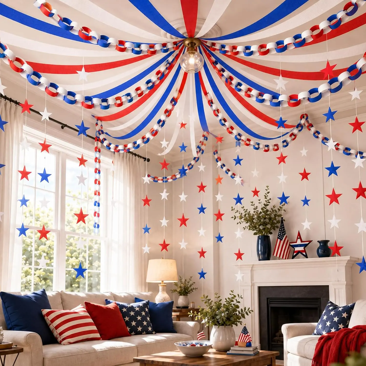 Red White Blue Crepe Streamer  Party Decorations 492ft Paper Chain Strip 250th Anniversary 78.7ft  Garlands for DIY Crafts Patriotic Memorial Day Ceiling Decor