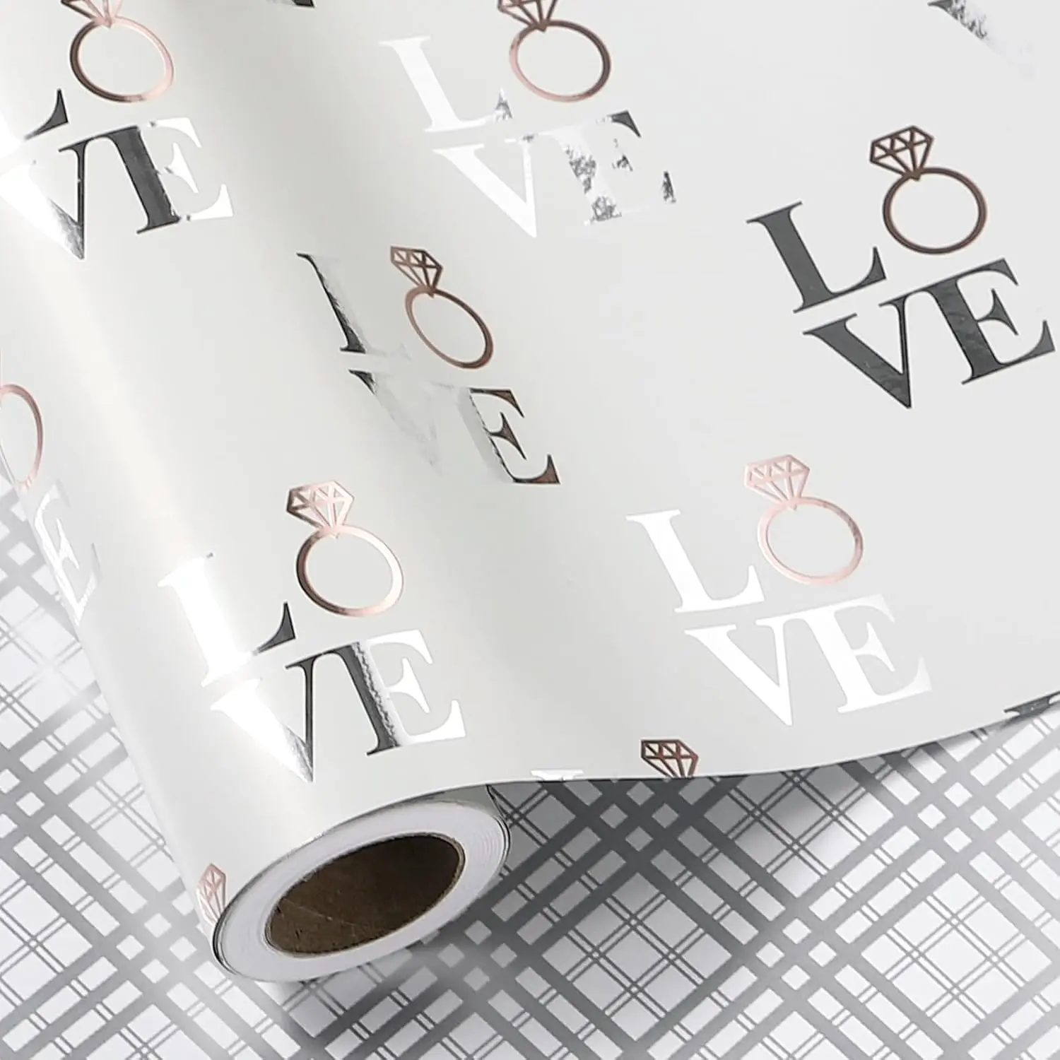 Reversible Wedding Wrapping Paper Roll - Love with Ring &  Design  Foil for Wedding, Engagement, Bridal Shower, Anniversay, Valentine's Day - 17 inches x 9.8