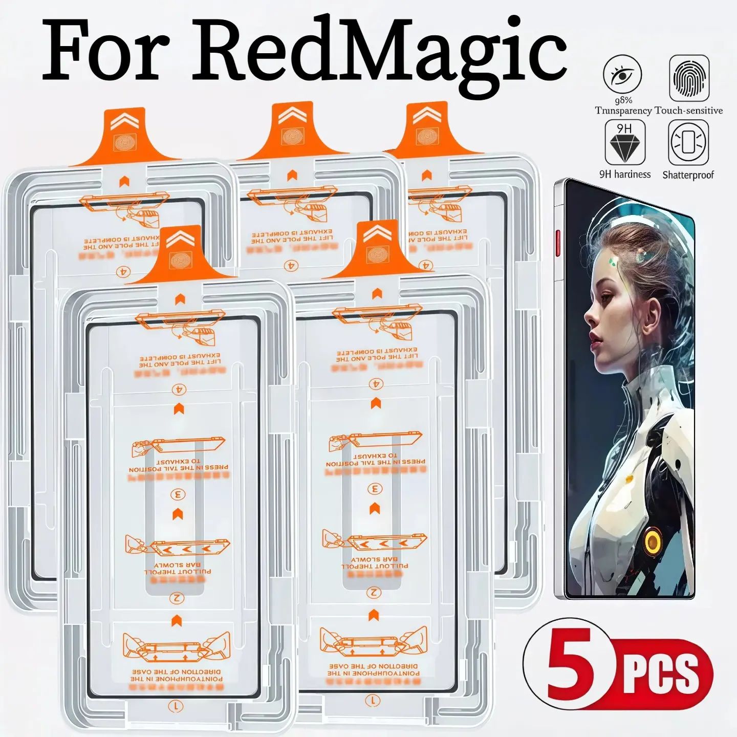 5-Pack Screen Protector for Zte Nubia Redmagic Series, HD Anti-Scratch Glass, 9h Hardness, Ultra-Sound Fingerprint Unlock, Easy Installation