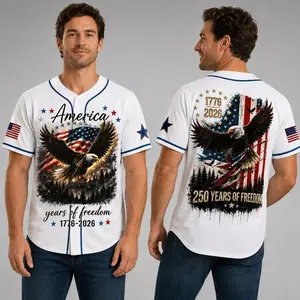 USA 250th Anniversary Baseball Jersey, America 1776-2026 Patriotic Shirt, Bald Eagle American Flag Jersey, 4th of July Outfit, 250 Years Freedom,Comfortable to wear, breathable and sweat-wicking