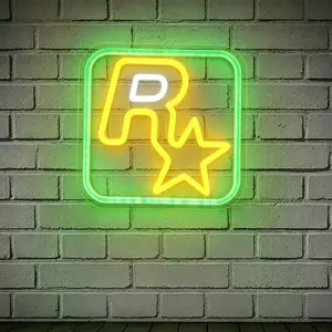 Square R Letter Star-Shaped Neon Light Green Yellow White Color-Blocking Ambient Light USB Powered Suitable for Cool Boys' Bedrooms, Gaming Rooms, Trendy Toy Stores Cafes, Birthday Parties, Trendy Gifts, Holiday Atmosphere LED Neon Lights