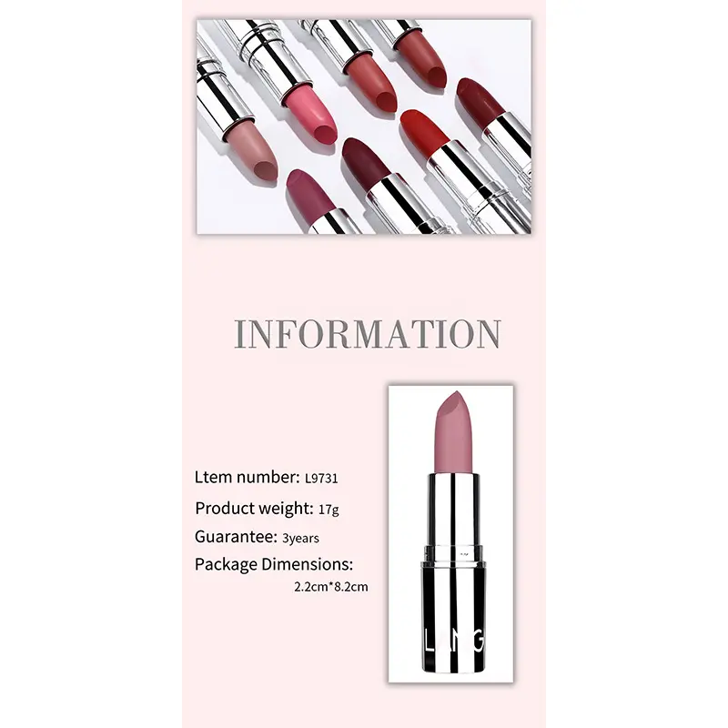 8-color matte silver lipstick, non-transferable lipstick