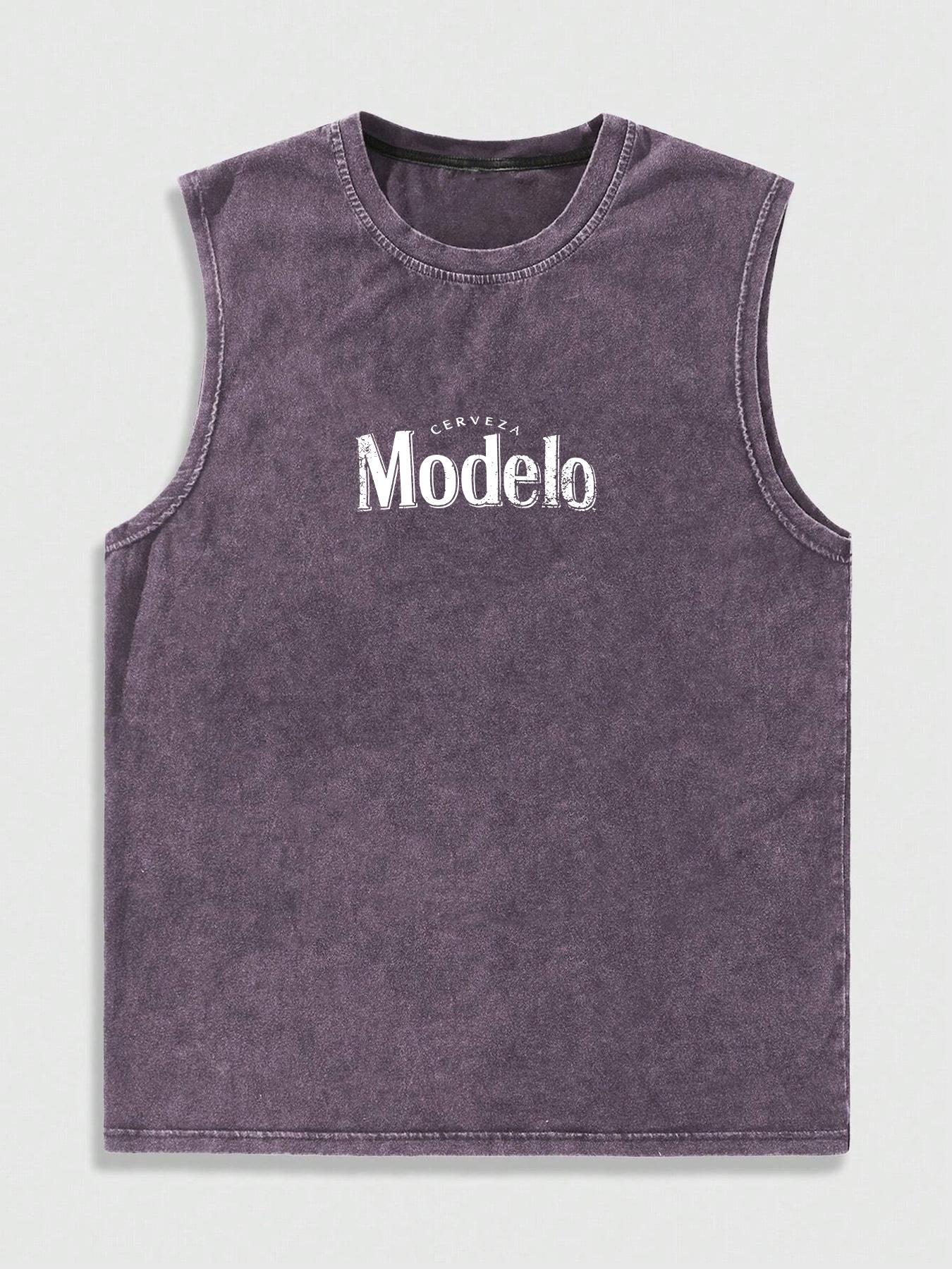 Men's Letter Print Round Neck Tank Top, Casual Tank Tops, vest top, Loose Casual Street Sleeveless Top for Daily Wear, Men's Clothes for All Seasons, Tshirt