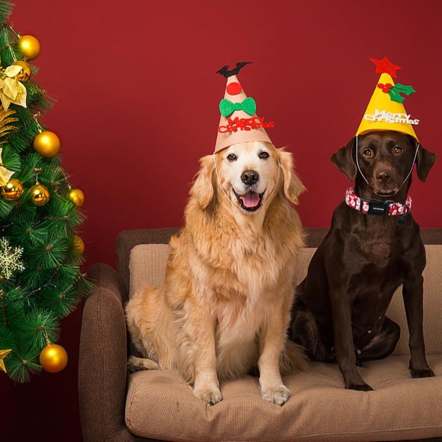 Christmas Cotton Dog Collar Red Santa Claus Design Durable Holiday Pet Collars for Medium Large Dogs with Quick-Release Buckle and D-Ring - Harnesses