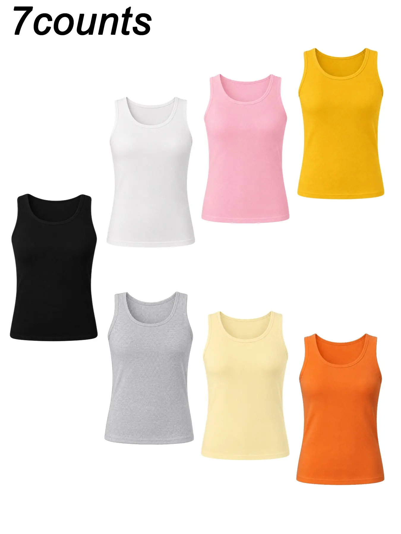 Women’s 7 Pack Athletic Tank Tops Solid Color Lightweight Cooling Breathable Comfortable Buttery Soft Yoga Tank Tops for Outdoor Tennis Court Moisture Wicking Quick Dry Simple Casual 4 Way Stretch Workout Tanks for Gym Pilates Cycling Running