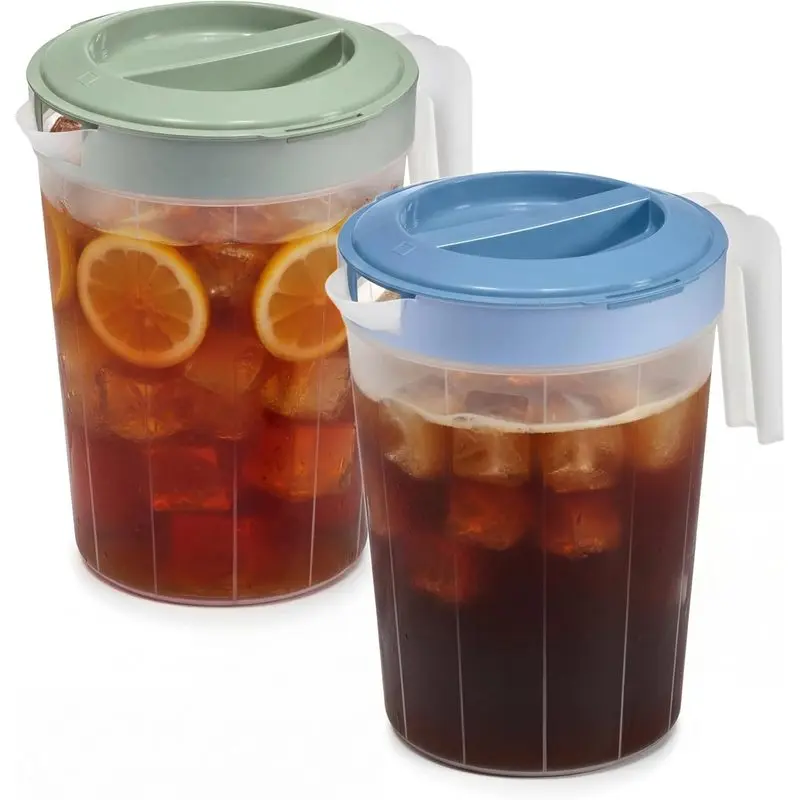 2 Pack 1 Gallon Plastic Pitchers with Lids BPA Free Iced Tea BeverageContainers for Water Juice Lemonade Dishwasher Freezer Safe Fridge Storage