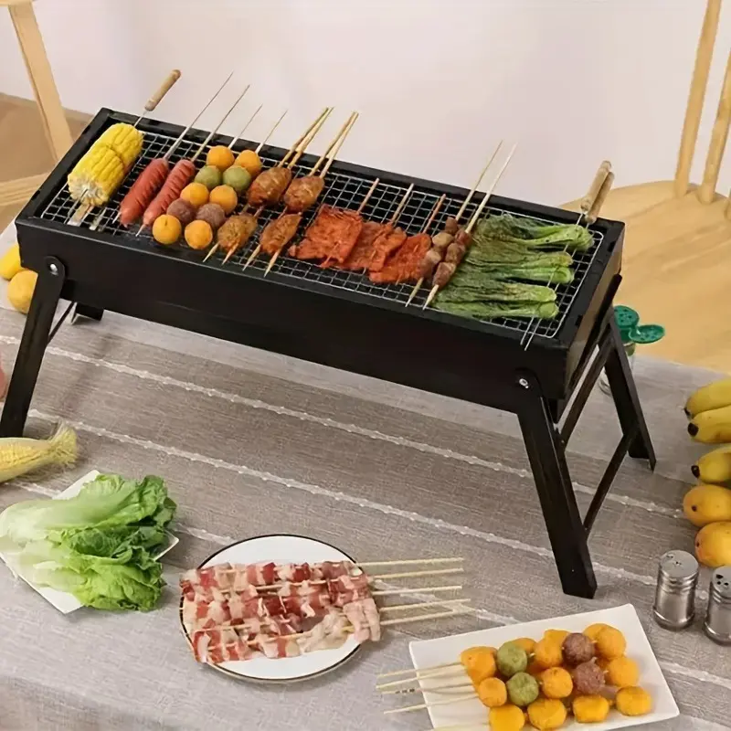 [Portable BBQ Grill] Portable Stainless Steel Charcoal Grill with Foldable Legs - Compact BBQ Stove for Camping/Picnic/Backyard, Lightweight Outdoor Cooking Grill for Adults, Fast-Ignition Campfire Grill with Carrying Case, Heavy-Duty Portable Barbecue Ki