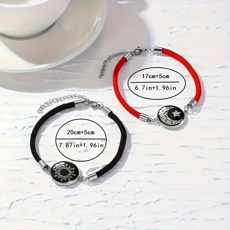 2-Pack ​​​​Glow in Dark Couple Bracelets Set - Magnetic Sun Moon Star Matching Jewelry with Luminous Beads - Long Distance Gifts for Couples, Boyfriend Girlfriend - Valentine's Christmas Anniversary Date Night Gift​​ Cool
