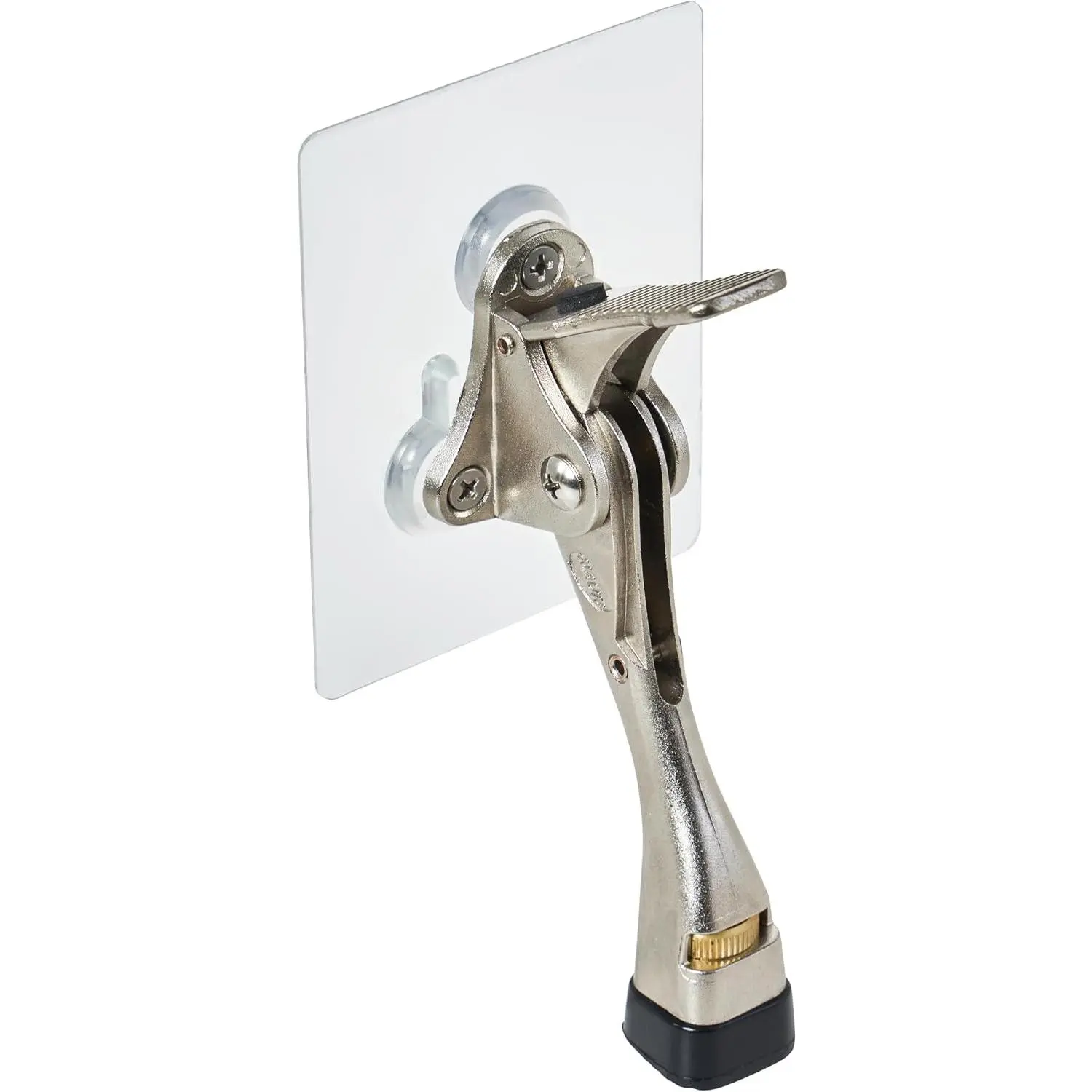4" Kick Down Door Stopper with Large Self-Adhesive Mounting Plate, Heavy Duty Adjustable Door Stop, No Drill Floor Mounted Door Holder for  & Office (Stain Nickel, 4 Inch x 1 Pack)