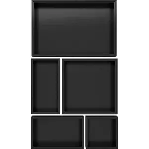 Black Bamboo Bathroom Drawer Organizer, Wooden Kitchen Utensil Holder Set of 5, Stackable Junk Drawer Organizer Tray, Multi-Use Storage Bins Boxs Dividers for Home, Office, Clothing, Makeup, Jewelry
