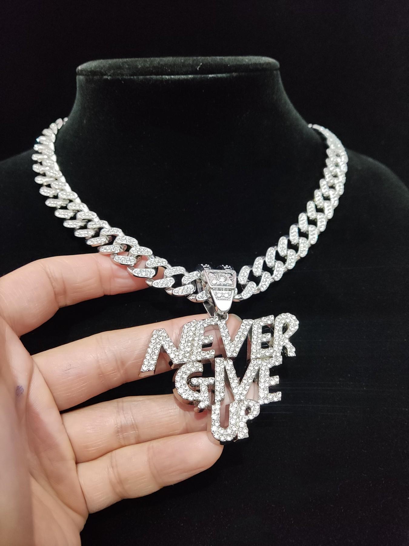 Fashion Rhinestone Decor Letter Cuban Chain Pendant Necklace for Men & Women for Summer, Hip Hop Cubic Zinc Alloy Chunky Chain Jewelry for Daily Wear Or Party, Anniversary Birthday Accessory Gift, Cuban Link Necklace Fashion Rhinestone Decor Letter Cuban Chain Pendant Necklace for Men & Women for Summer, Hip Hop Cubic Zinc Alloy Chunky Chain Jewelry for Daily Wear Or Party, Anniversary Birthday Accessory Gift, Cuban Link Necklace