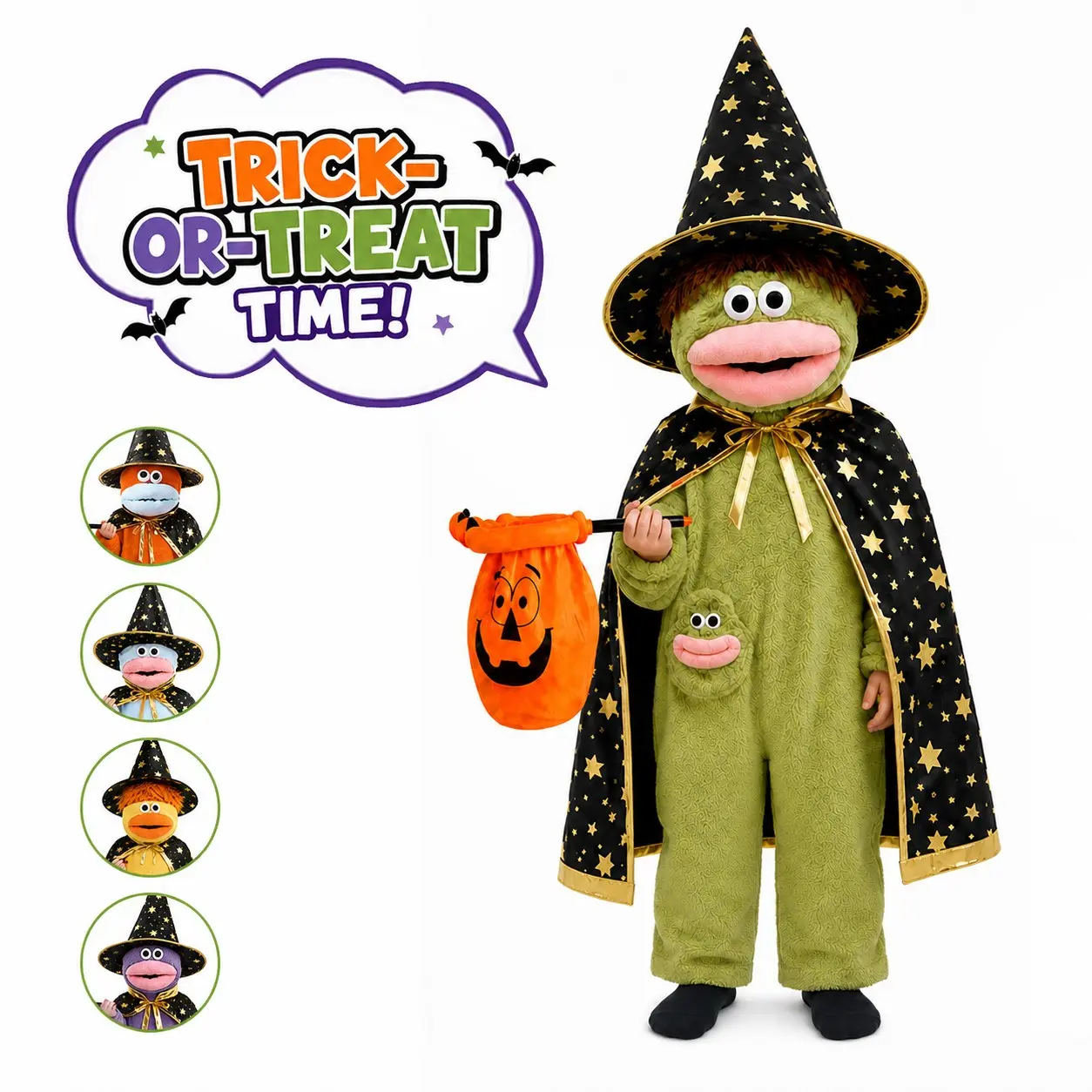 Kids Monster Wizard Halloween Costume Set, Star Cape & Candy Bag, Cute Plush One-Piece Onesie, Trick-Or-Treating, Dress-Up, Loungewear, Themed Costumes