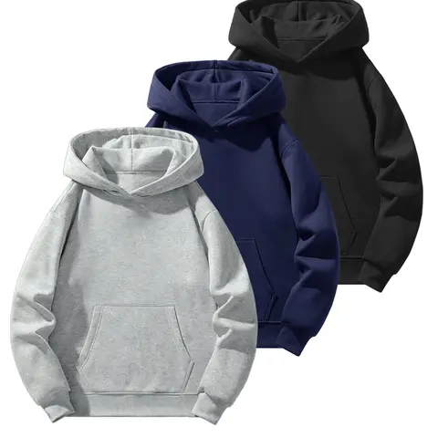 Men's Solid Color Essential Hooded Sweatshirt, Regular-Fit Casual Long-Sleeve Hoodie for Autumn and Winter Daily Wear